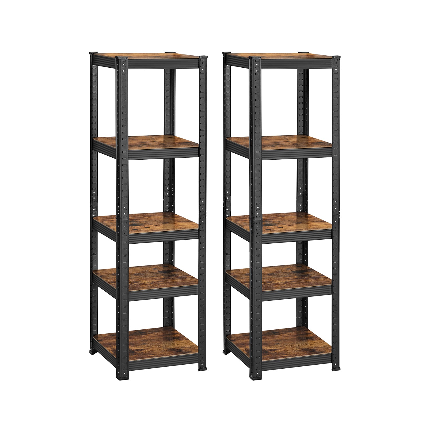 Opbergrek - Set van 2 - 5 Planken - Draagvermogen tot 400 kg - Vintage Bruin-Zwart