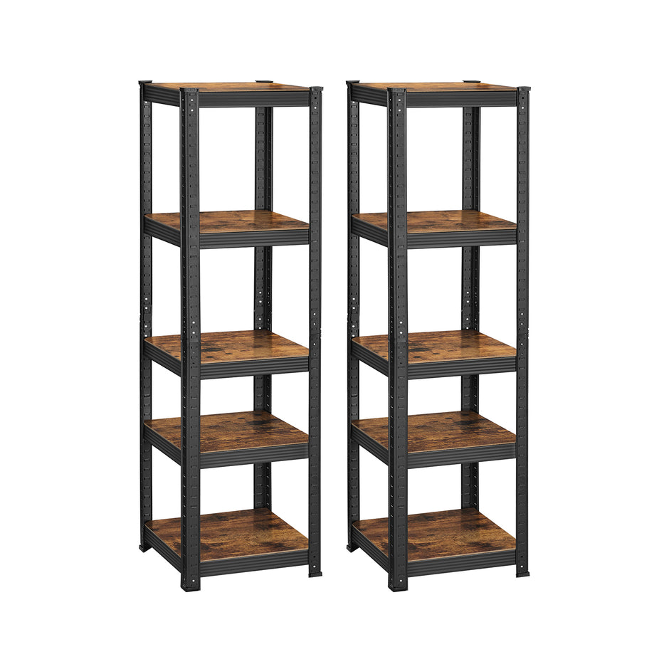 Opbergrek - Set van 2 - 5 Planken - Draagvermogen tot 400 kg - Vintage Bruin-Zwart