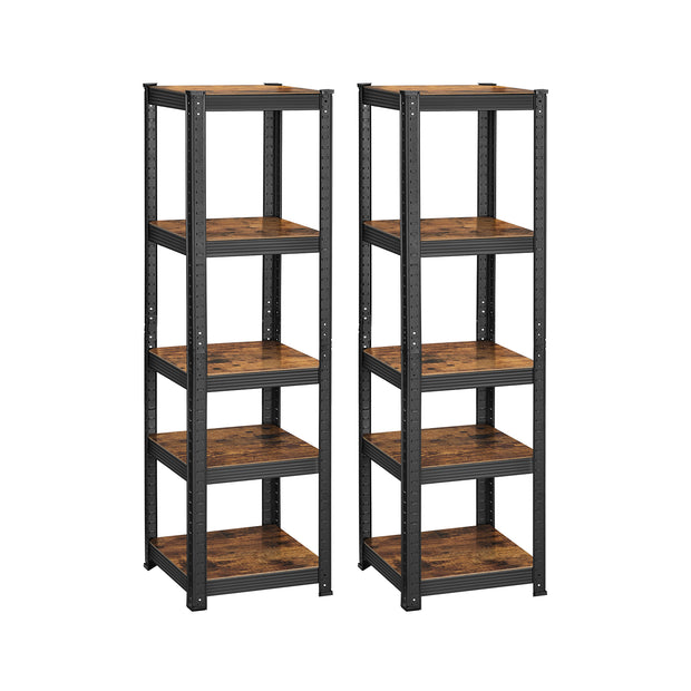 Opbergrek - Set van 2 - 5 Planken - Draagvermogen tot 400 kg - Vintage Bruin-Zwart