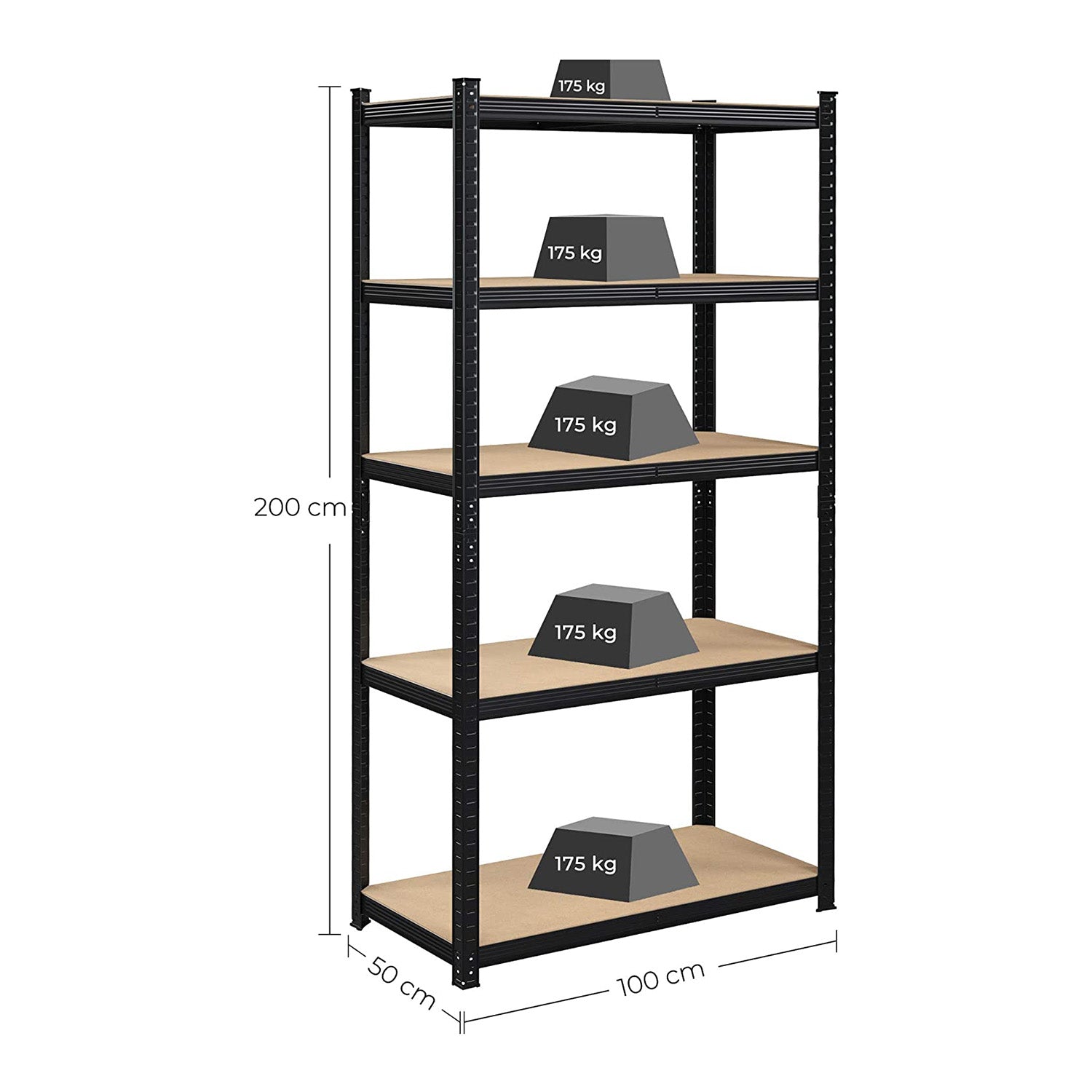 Lagerschrank - 2 - Metallrahmen - 200 x 100 x 50 cm - steuerpflichtig bis zu 875 kg - Schwarz