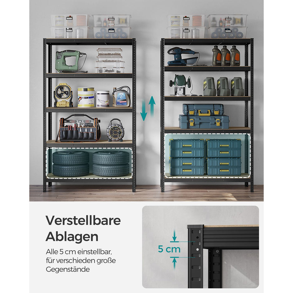Stellingkast - Set van 2 - 5 Planken - Draagvermogen tot 875 kg - Zwart