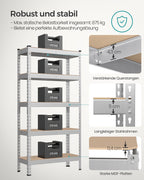 Schweres Regal mit 5 Regalen 30 x 75 x 150 cm Silber
