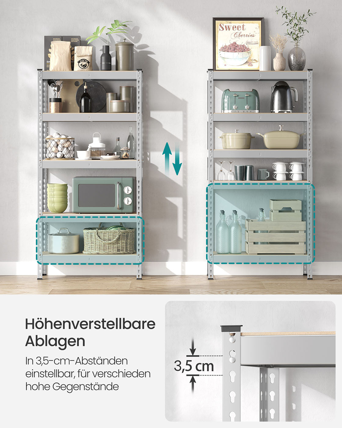 Schweres Regal mit 5 Regalen 30 x 75 x 150 cm Silber