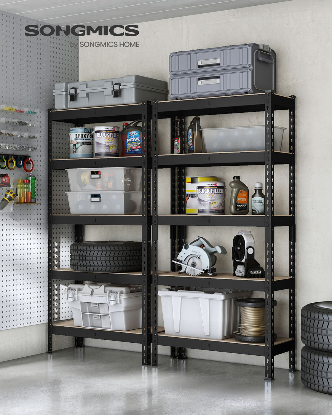 Stark ausgeführter Schutz Set von 2 mit 5 Regalen 30 x 75 x 150 cm Schwarz