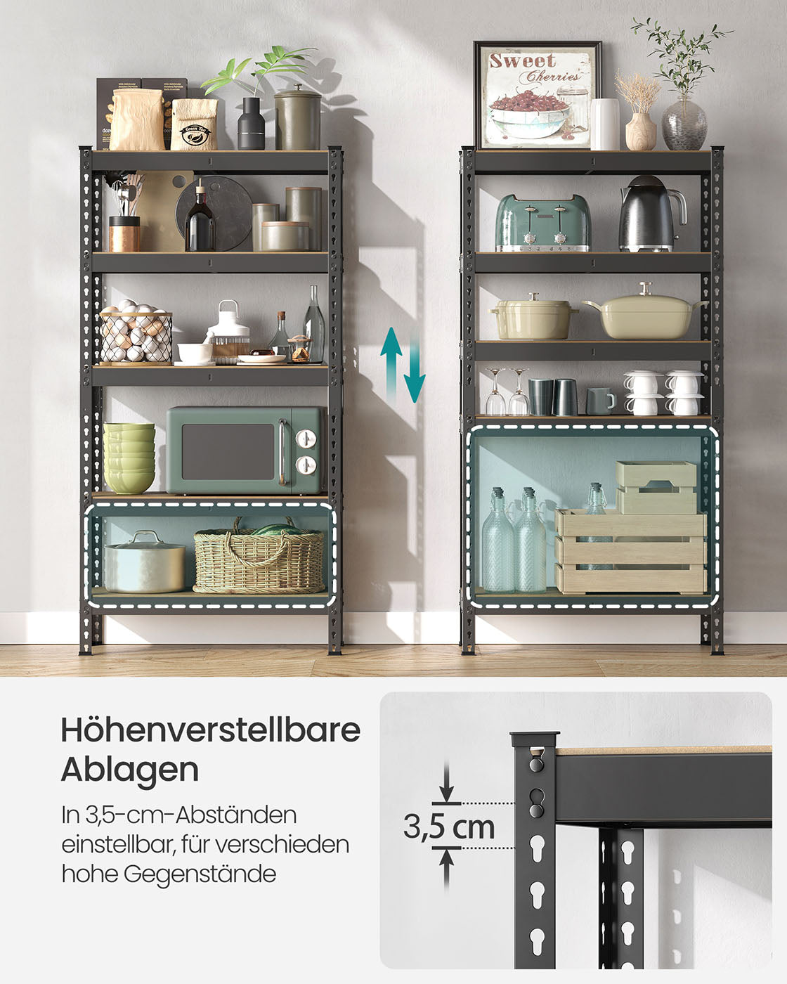 Stark ausgeführter Schutz Set von 2 mit 5 Regalen 30 x 75 x 150 cm Schwarz
