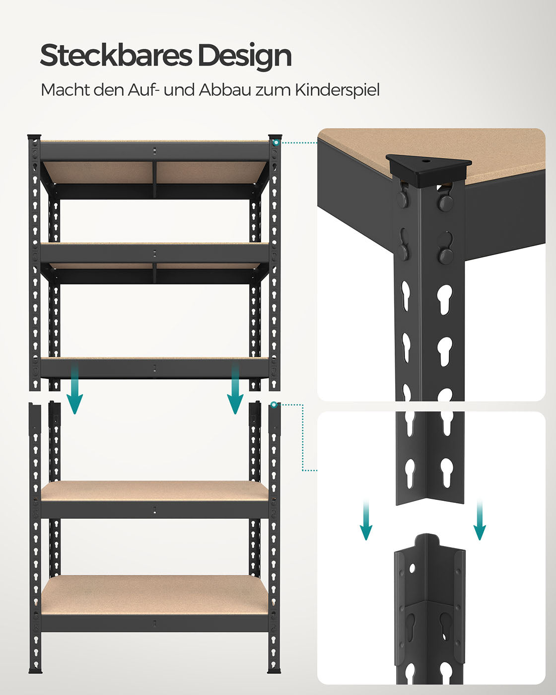Stark ausgeführter Schutz Set von 2 mit 5 Regalen 30 x 75 x 150 cm Schwarz