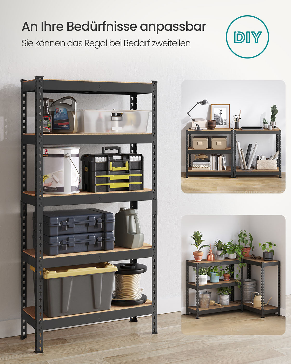 Stark ausgeführter Schutz Set von 2 mit 5 Regalen 30 x 75 x 150 cm Schwarz