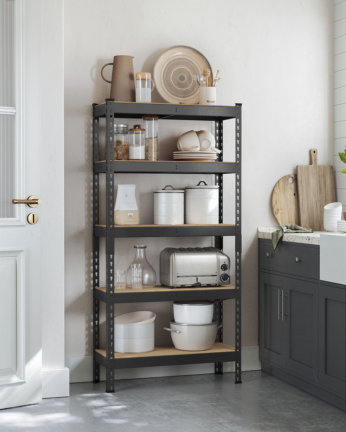 Stark ausgeführter Schutz Set von 2 mit 5 Regalen 30 x 75 x 150 cm Schwarz