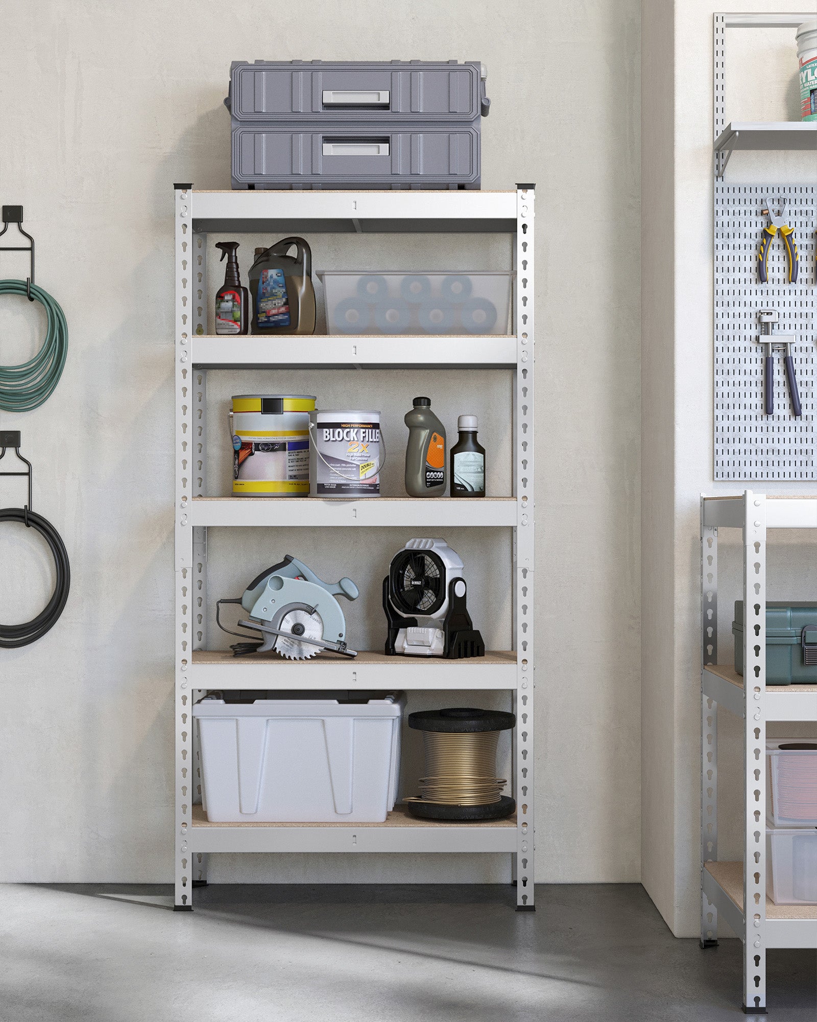 Schweres Regal mit 5 Regalen 45 x 90 x 180 cm Silber