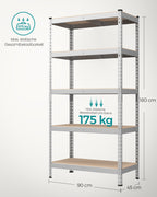 Schweres Regal mit 5 Regalen 45 x 90 x 180 cm Silber