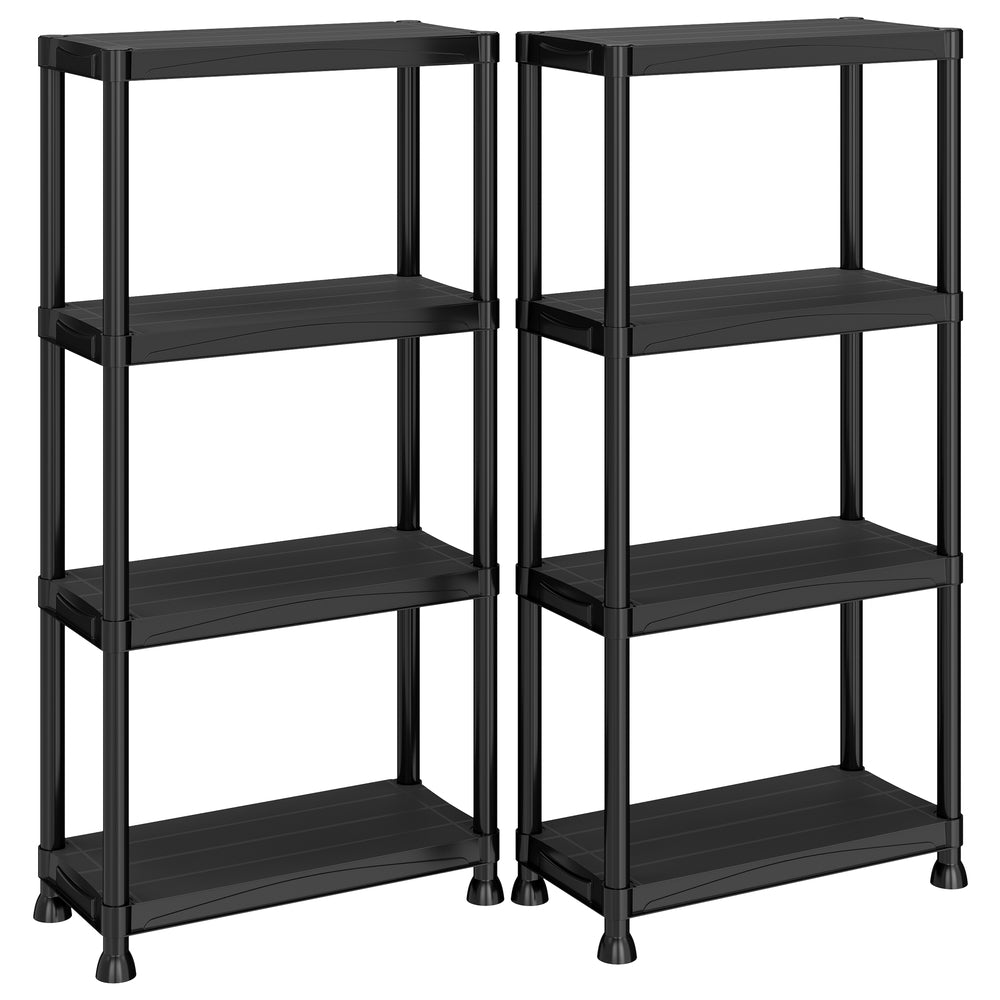 Kunststof Stellingkast – Set van 2 – 4 Planken – Tot 80 kg – 60 x 30 x 133,5 cm – Zwart