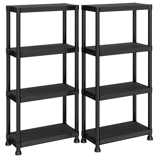 Kunststof Stellingkast – Set van 2 – 4 Planken – Tot 80 kg – 60 x 30 x 133,5 cm – Zwart