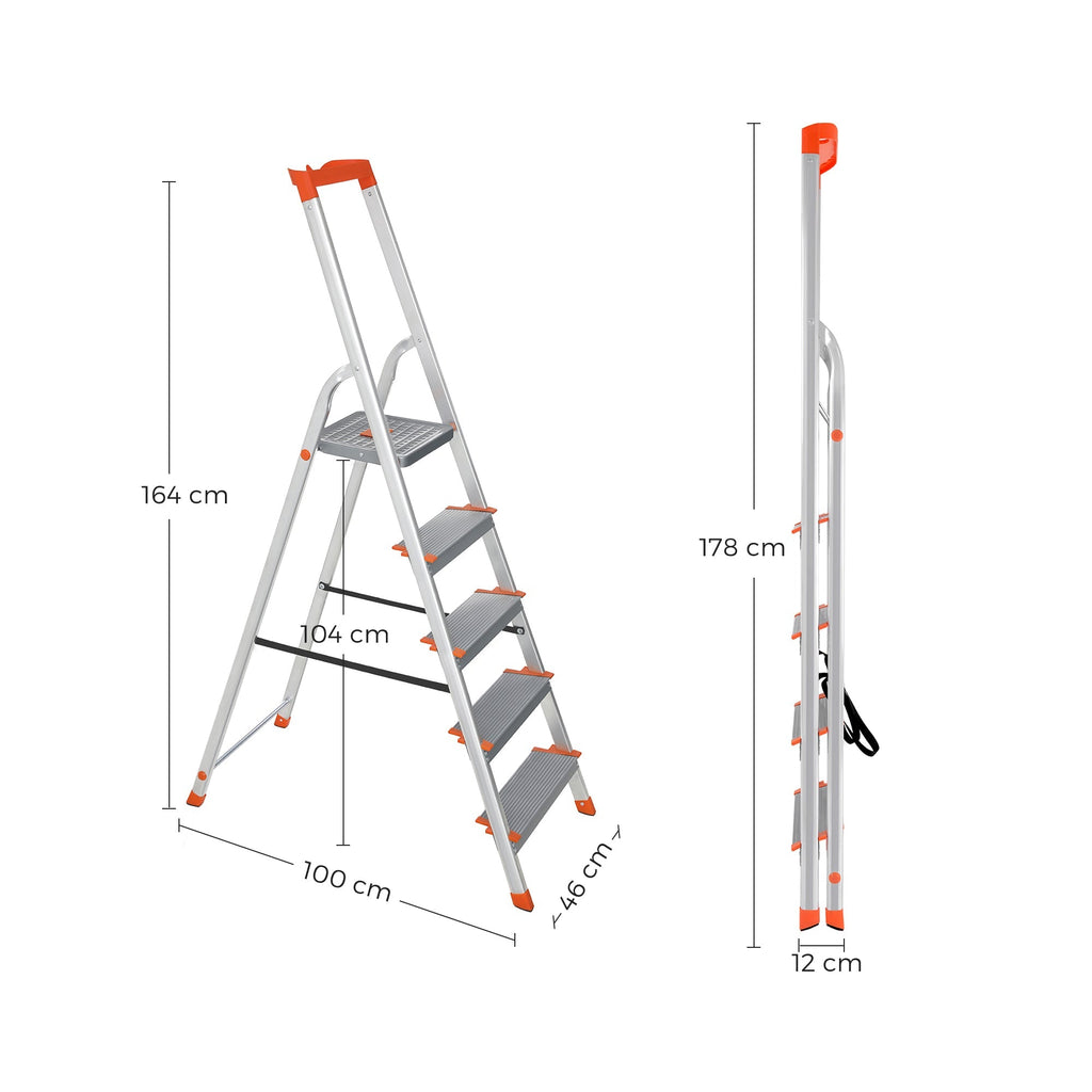 Leiter - Aluminium - Anti -Slip - 5 Schritte - bis zu 150 kg Ladekapazität