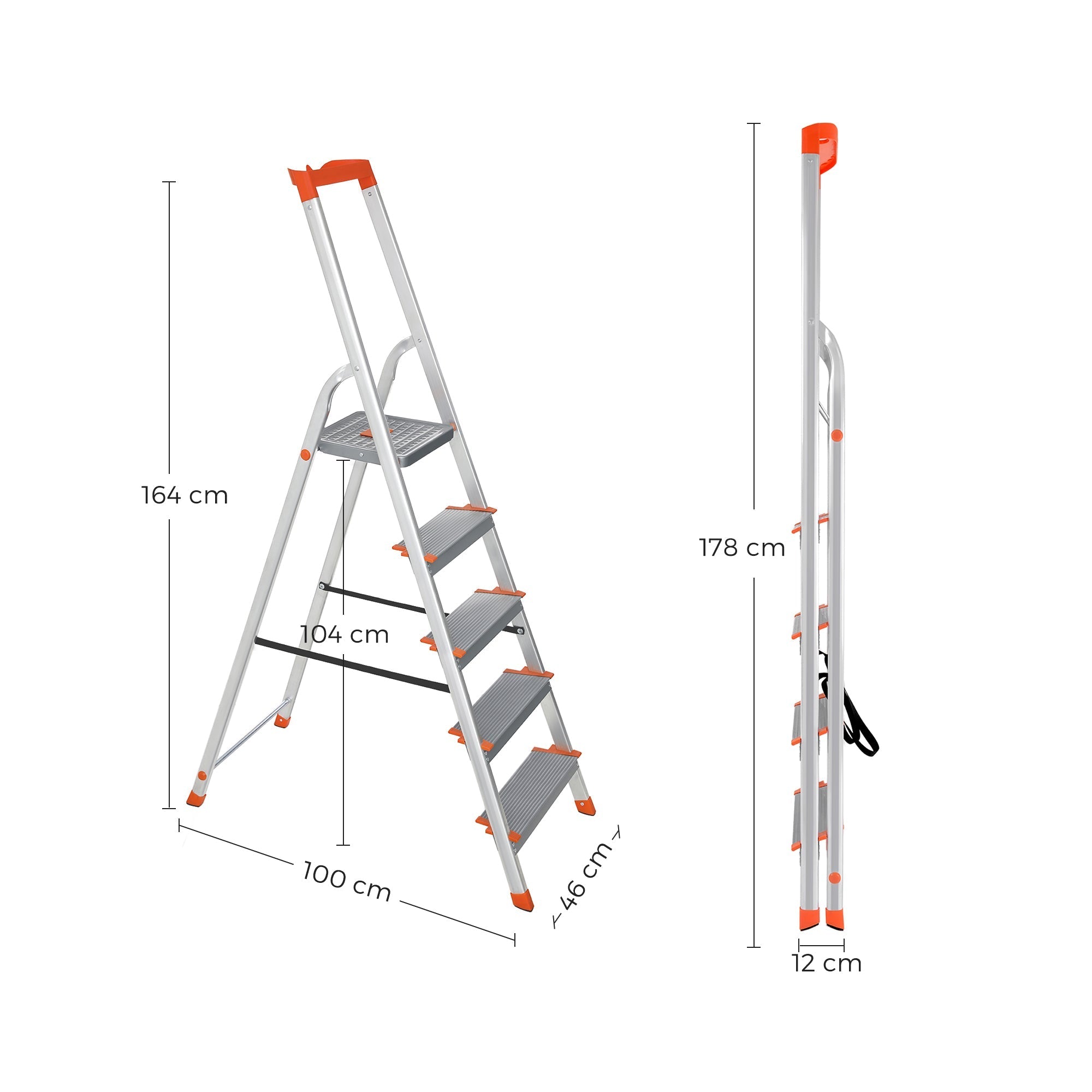 Leiter - Aluminium - Anti -Slip - 5 Schritte - bis zu 150 kg Ladekapazität