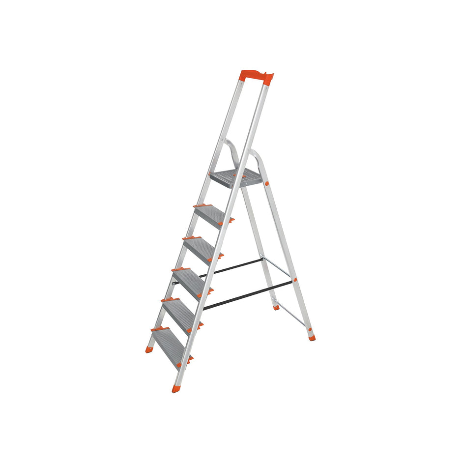 Leiter - Aluminiumtreppenlade - 6 Stufen - Grau / Orange
