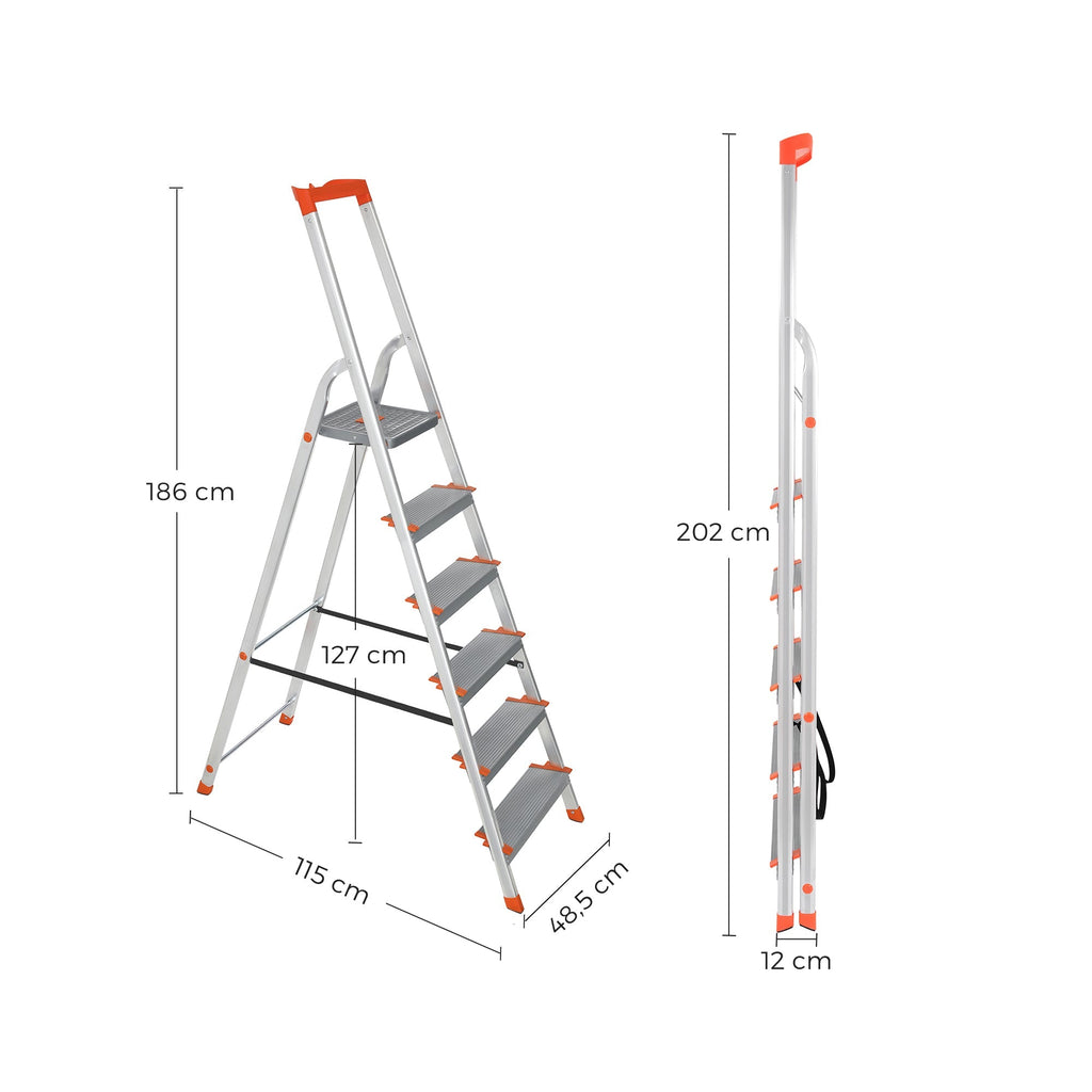 Leiter - Aluminiumtreppenlade - 6 Stufen - Grau / Orange