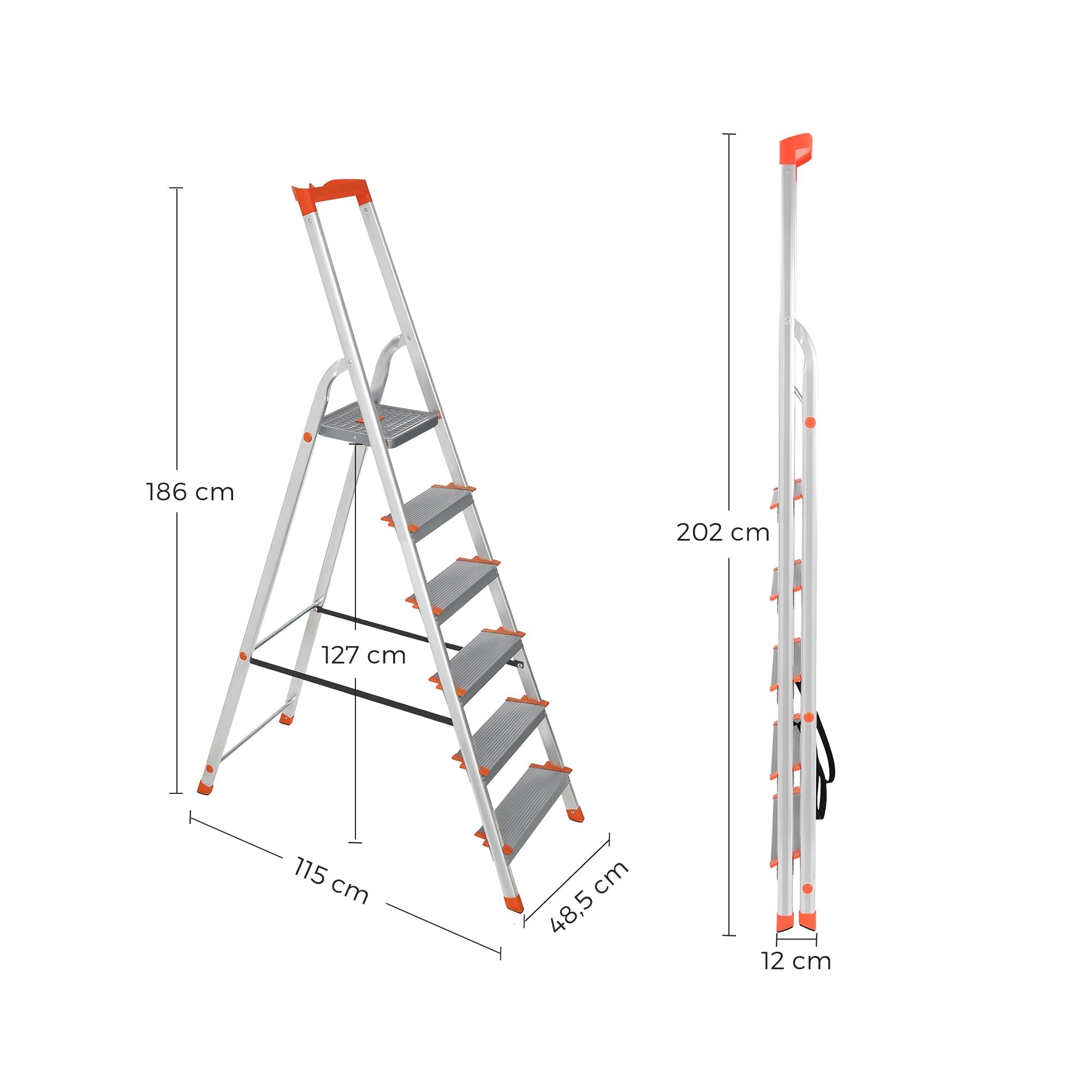Leiter - Aluminiumtreppenlade - 6 Stufen - Grau / Orange