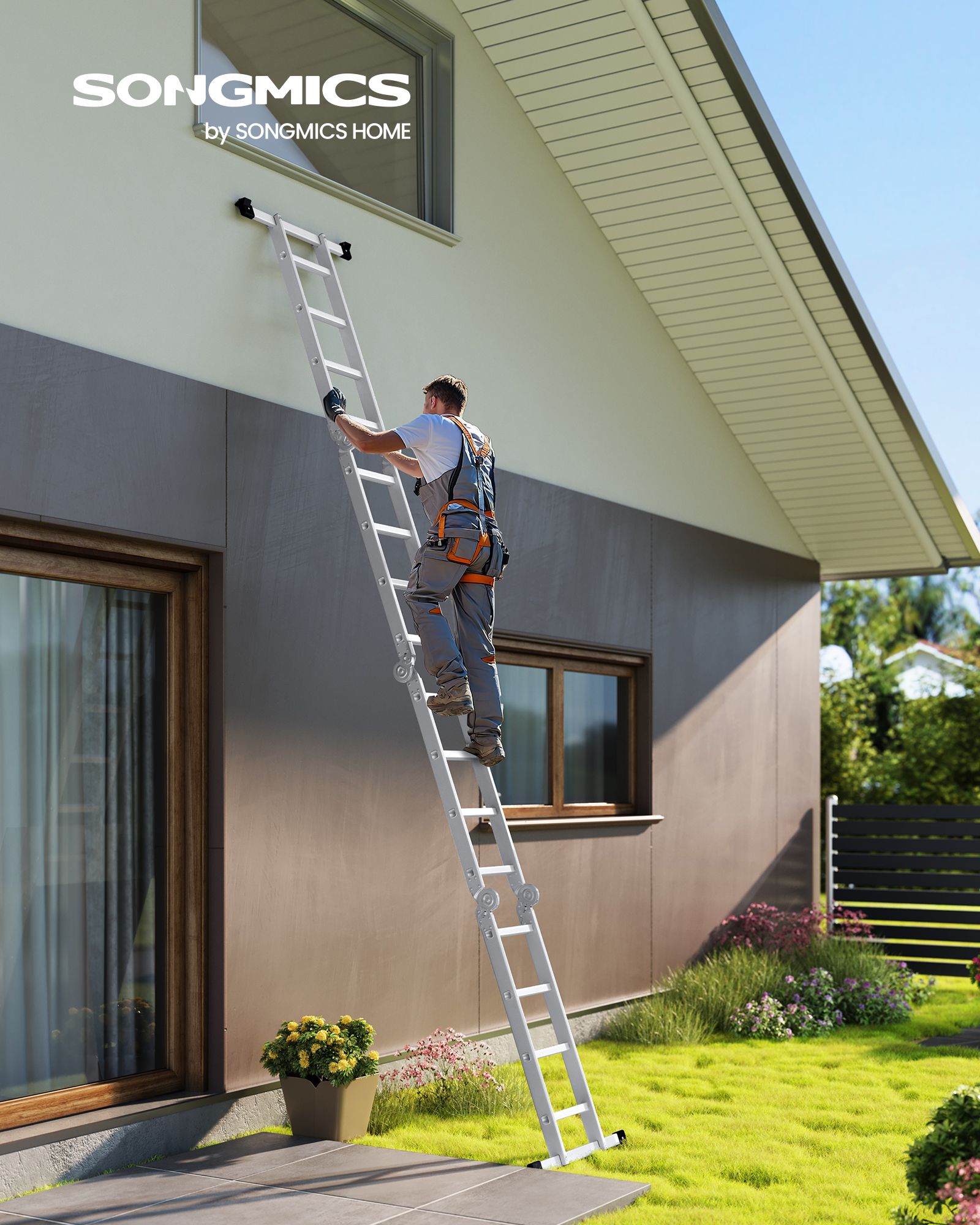 Leiter mit 16 Stufen in 6 Positionen 430 cm lang Silber