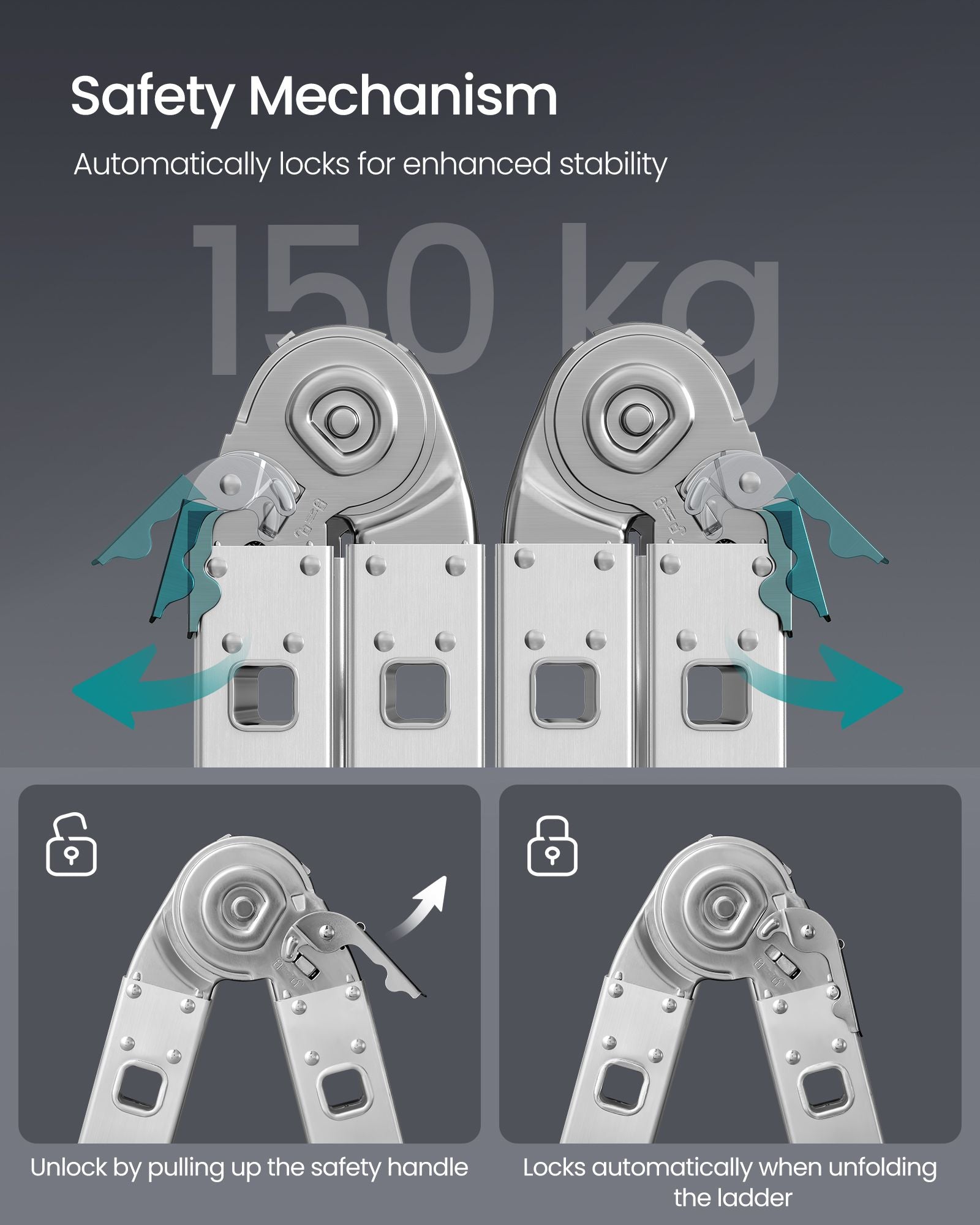 Leiter mit 16 Stufen in 6 Positionen 430 cm lang Silber