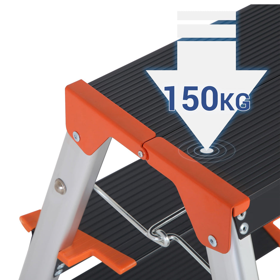 Leiter - Faltleiter - 3 Stufen - Aluminium - Anti -Slip - steuerpflichtig bis zu 150 kg - Orange / Silber