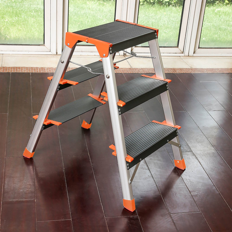 Leiter - Faltleiter - 3 Stufen - Aluminium - Anti -Slip - steuerpflichtig bis zu 150 kg - Orange / Silber