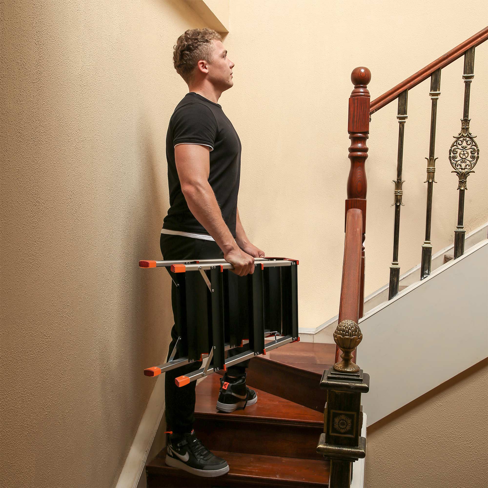 Leiter - Faltleiter - 3 Stufen - Aluminium - Anti -Slip - steuerpflichtig bis zu 150 kg - Orange / Silber