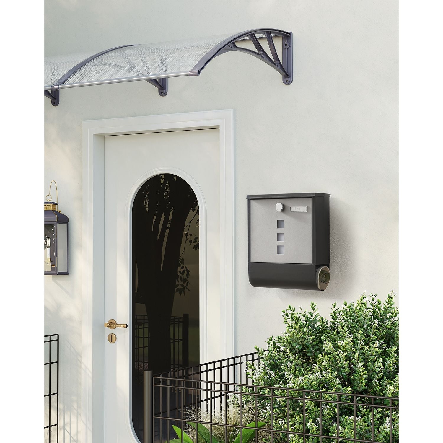 Wall Letterbox - Briefkasten - mit Zeitungsbox und Typenschild - mit Schloss - Silberschwarz