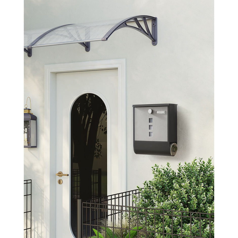 Wall Letterbox - Briefkasten - mit Zeitungsbox und Typenschild - mit Schloss - Silberschwarz