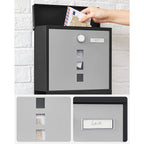 Wall Letterbox - Briefkasten - mit Zeitungsbox und Typenschild - mit Schloss - Silberschwarz