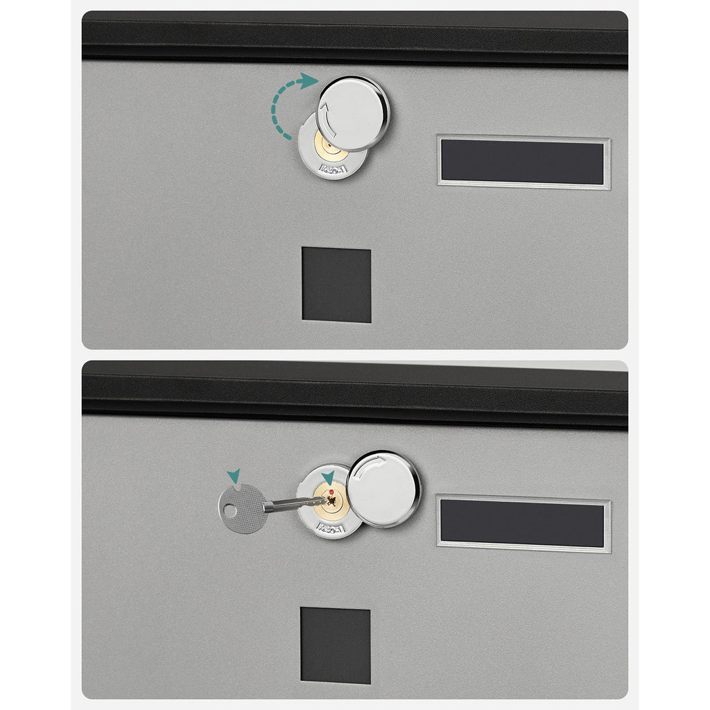 Wall Letterbox - Briefkasten - mit Zeitungsbox und Typenschild - mit Schloss - Silberschwarz