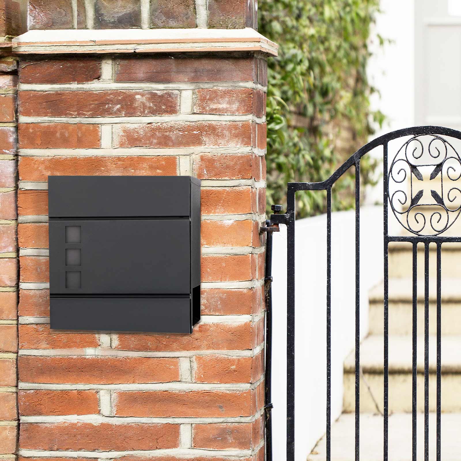 Mailbox - Modernes Wall Letterbox - mit Zeitungsabteil - abschließbar - Schwarz