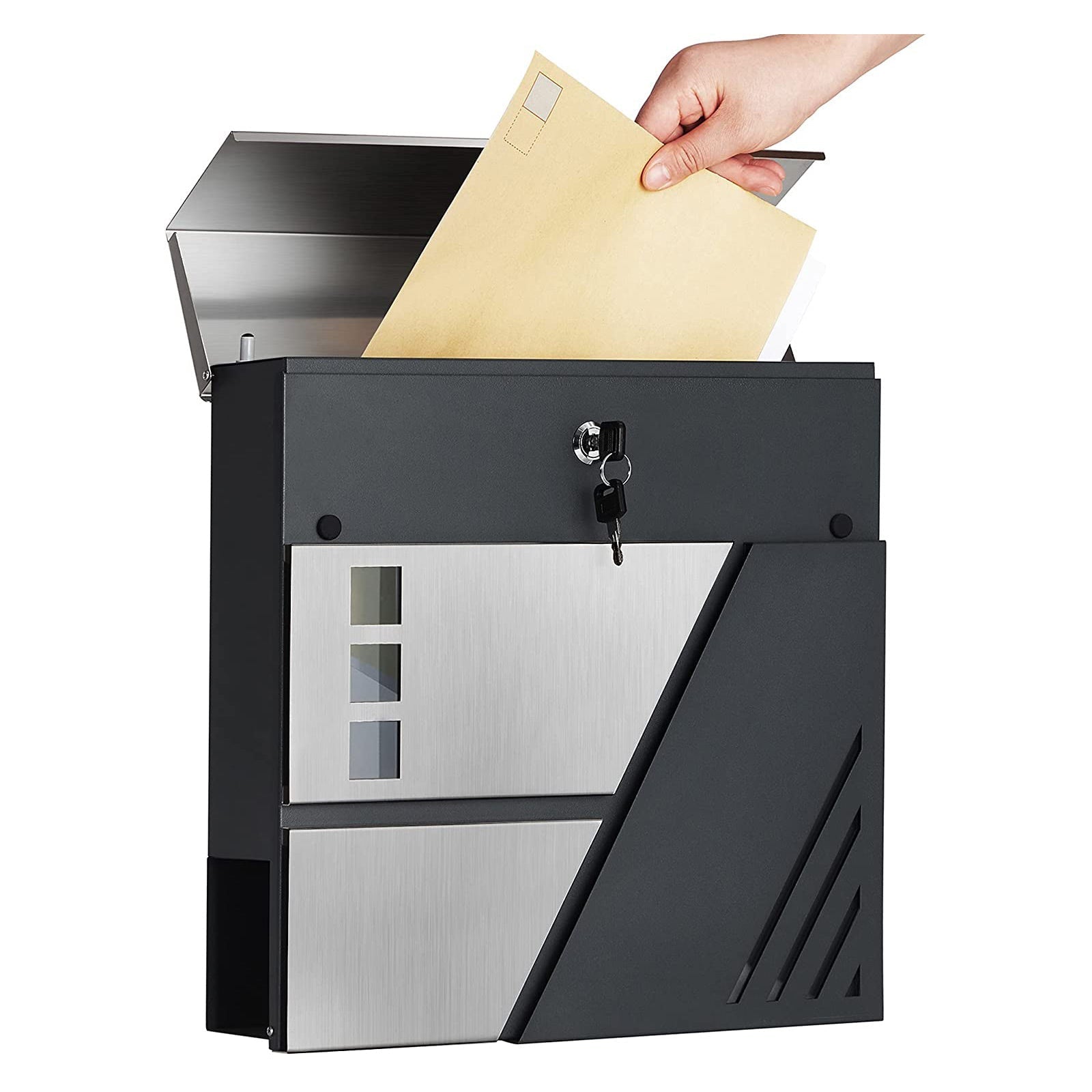 Mailbox - Wandbus - mit Fenster - Edelstahl - Silber / Anthrazit