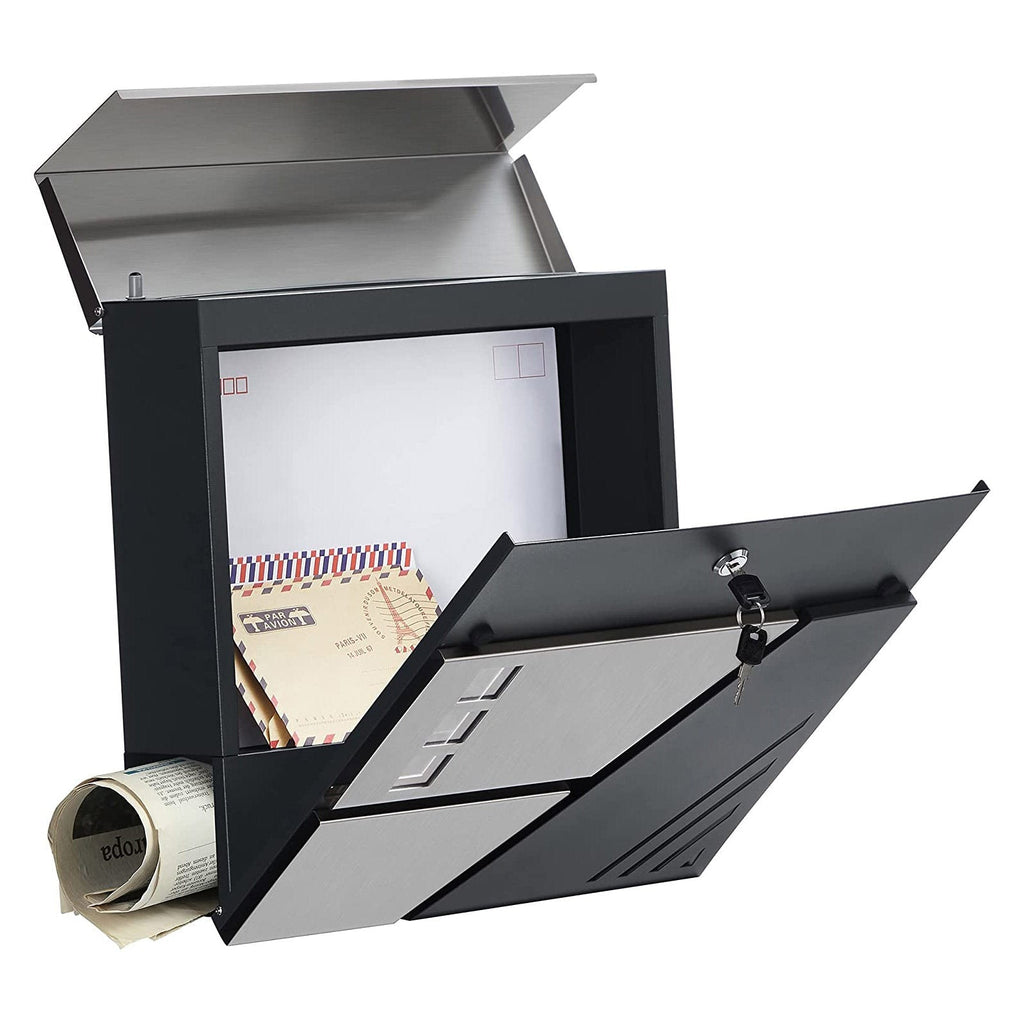 Mailbox - Wandbus - mit Fenster - Edelstahl - Silber / Anthrazit