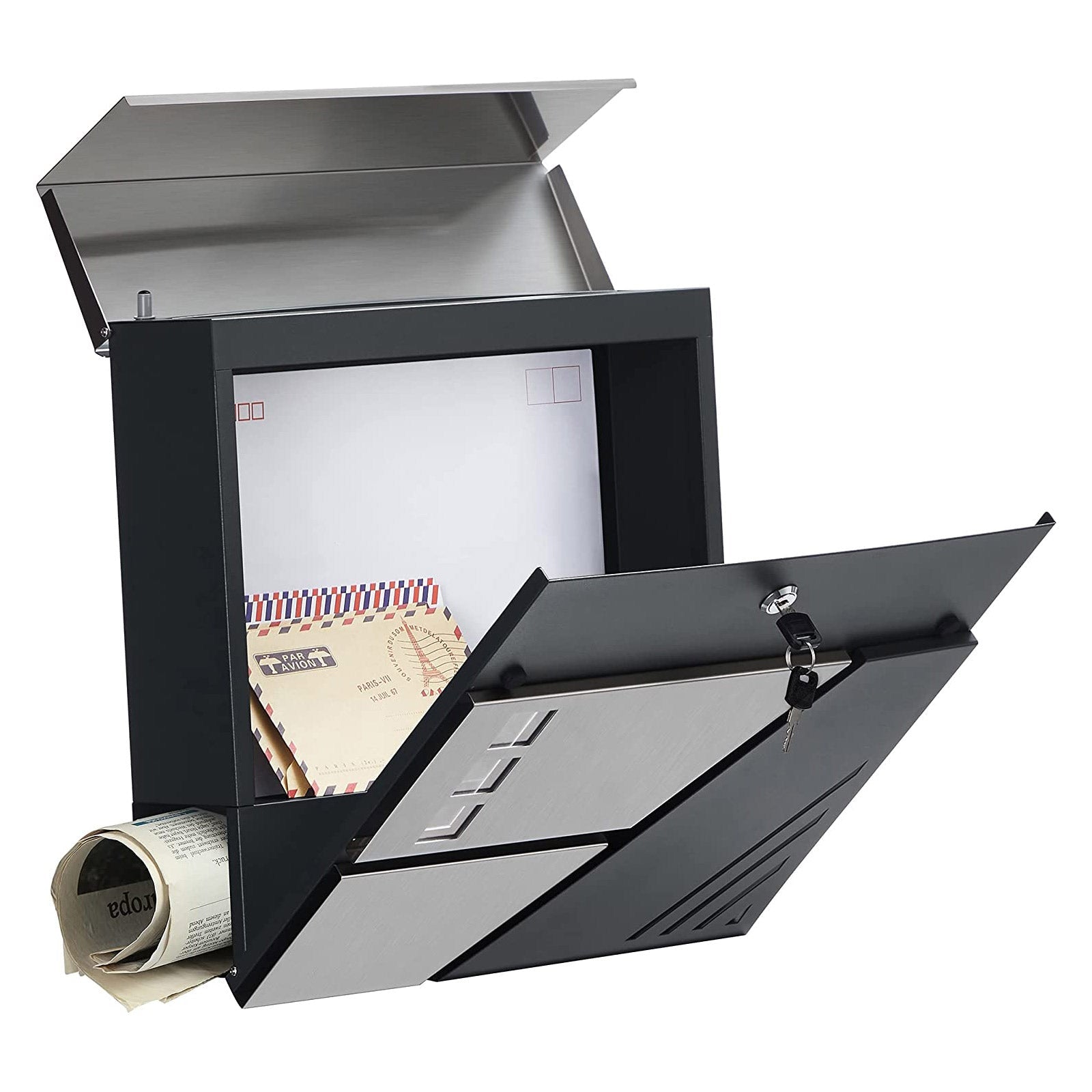 Mailbox - Wandbus - mit Fenster - Edelstahl - Silber / Anthrazit