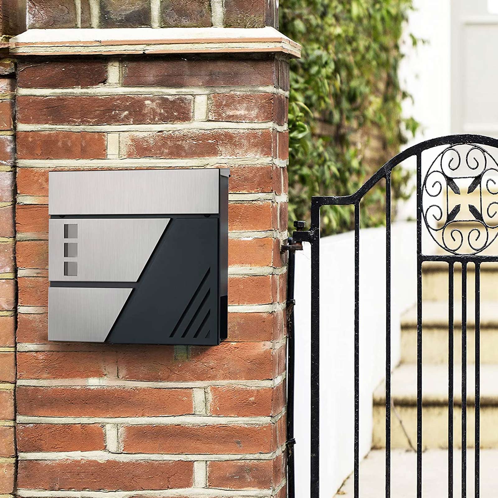 Mailbox - Wandbus - mit Fenster - Edelstahl - Silber / Anthrazit