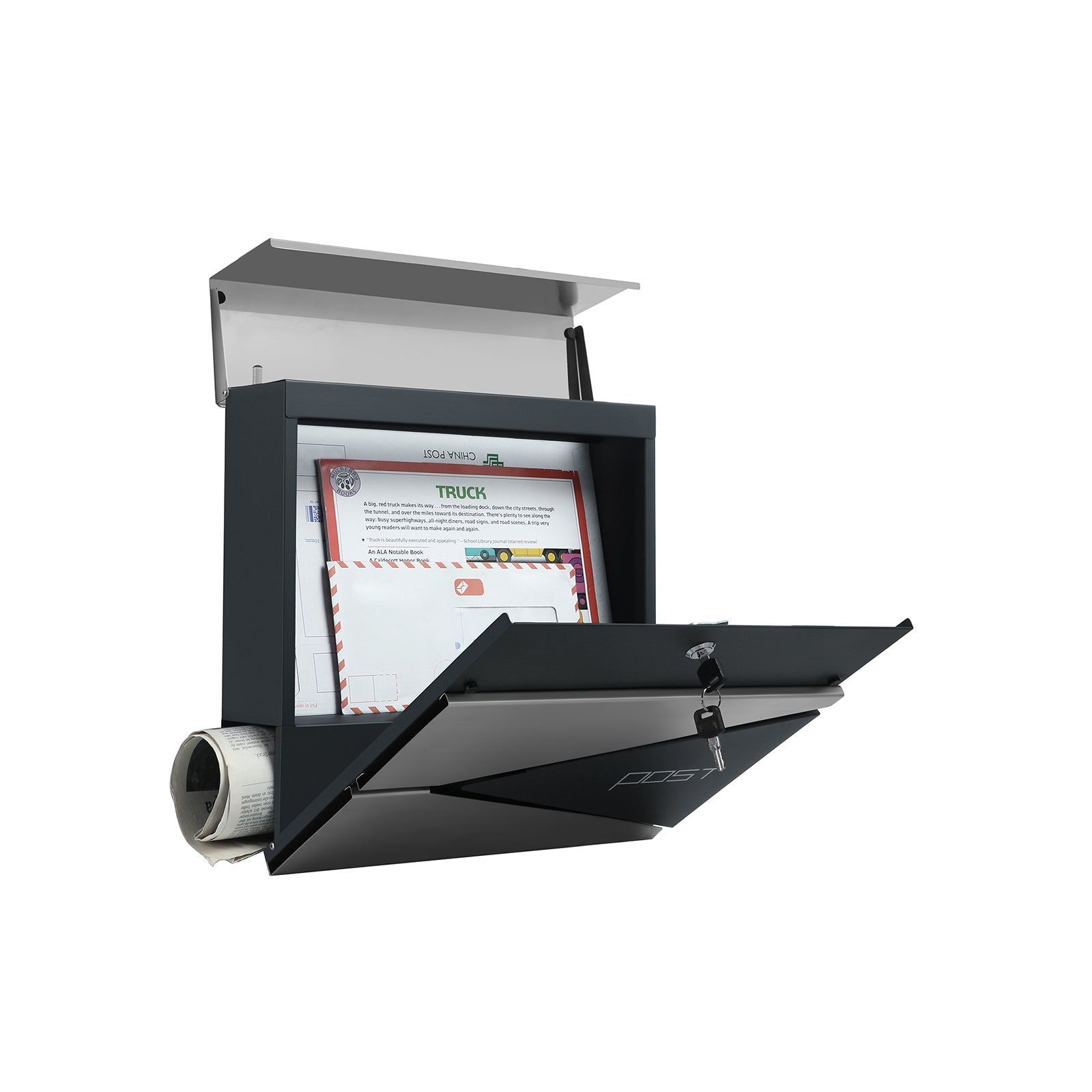 Briefkasten - abschließbares Wall Letterbox - mit Zeitungsfach - modern - Silber