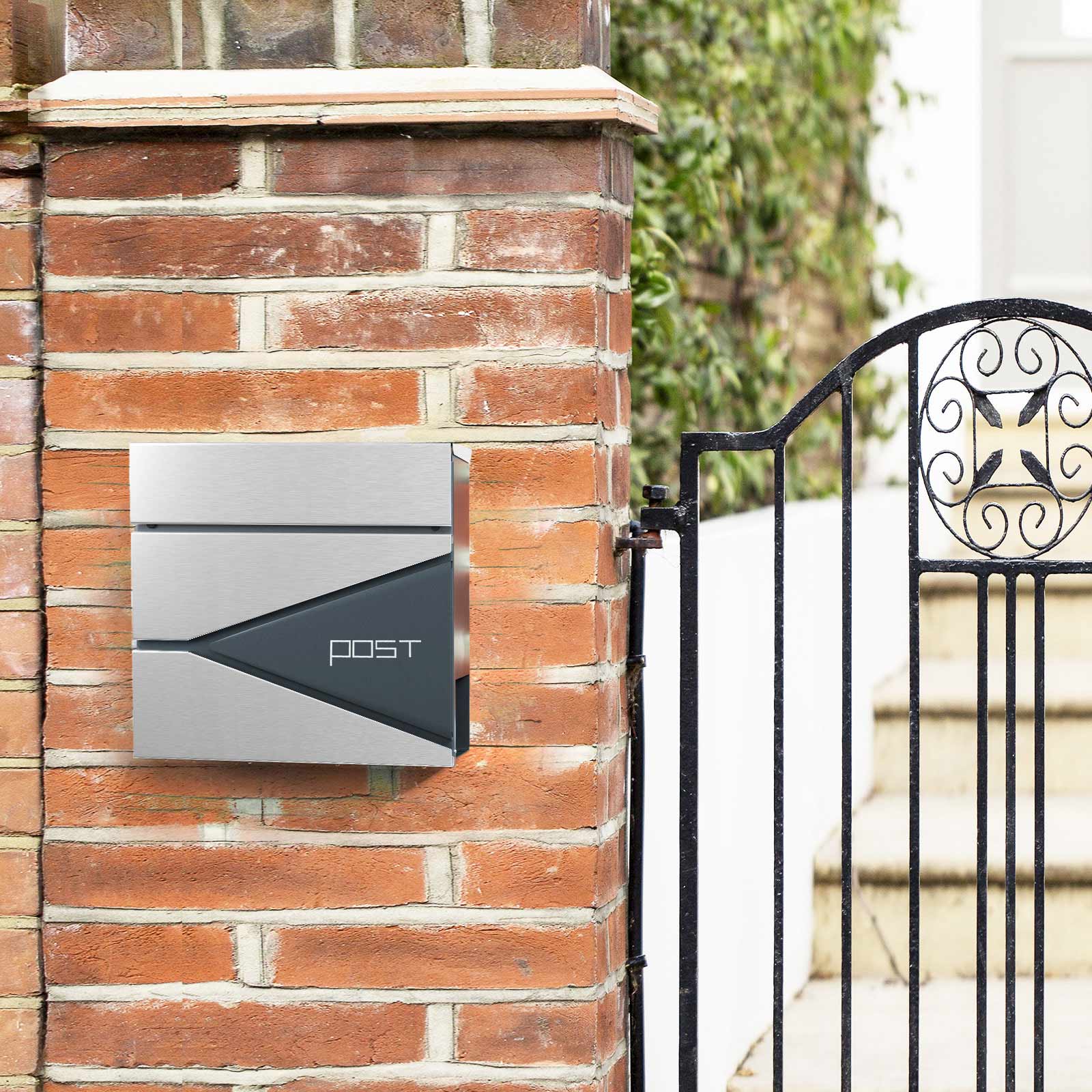 Briefkasten - abschließbares Wall Letterbox - mit Zeitungsfach - modern - Silber