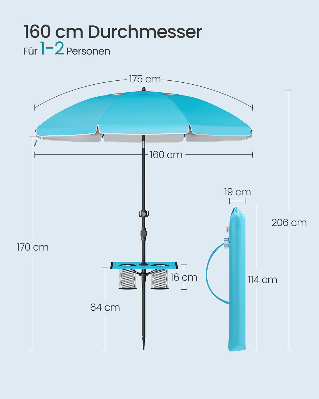 Parasol upf 50+ - 30 ° Kipper - ohne Standard