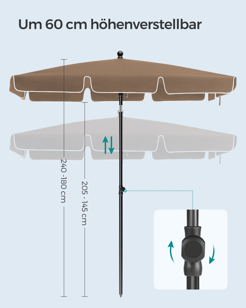 Parasol 200 x 125 cm faltbar und in der Höhe einstellbar
