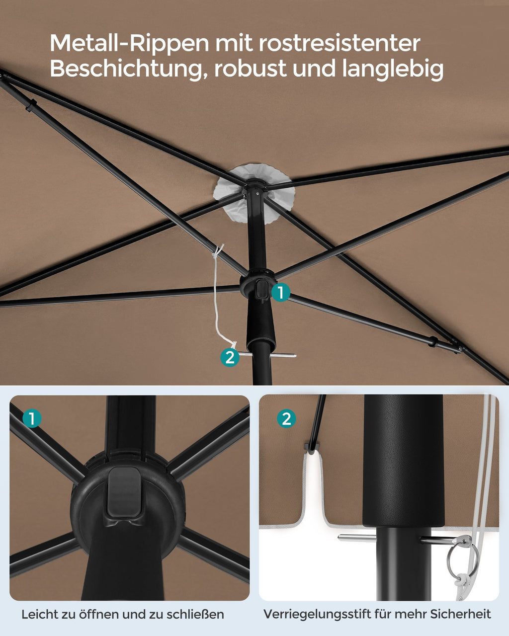 Parasol 200 x 125 cm faltbar und in der Höhe einstellbar
