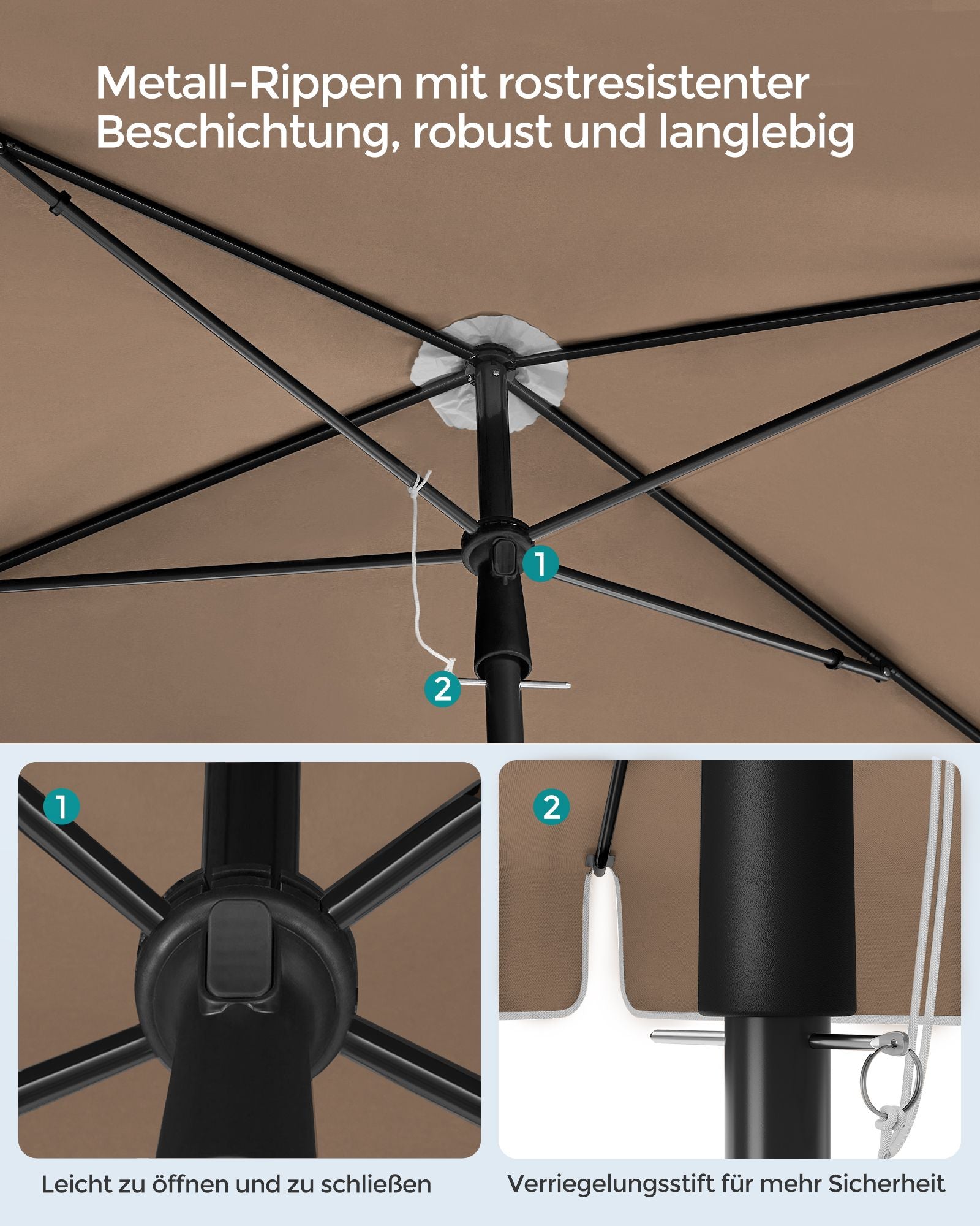 Parasol 200 x 125 cm faltbar und in der Höhe einstellbar
