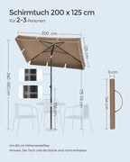 Parasol 200 x 125 cm faltbar und in der Höhe einstellbar
