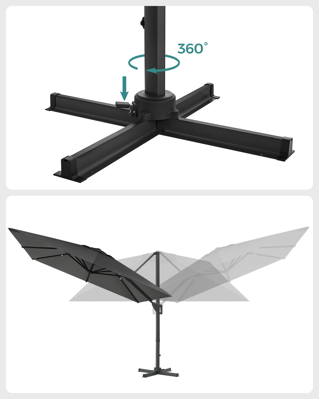 Parasol - 290 × 290 cm - 360 ° Rotatable - mit Standard