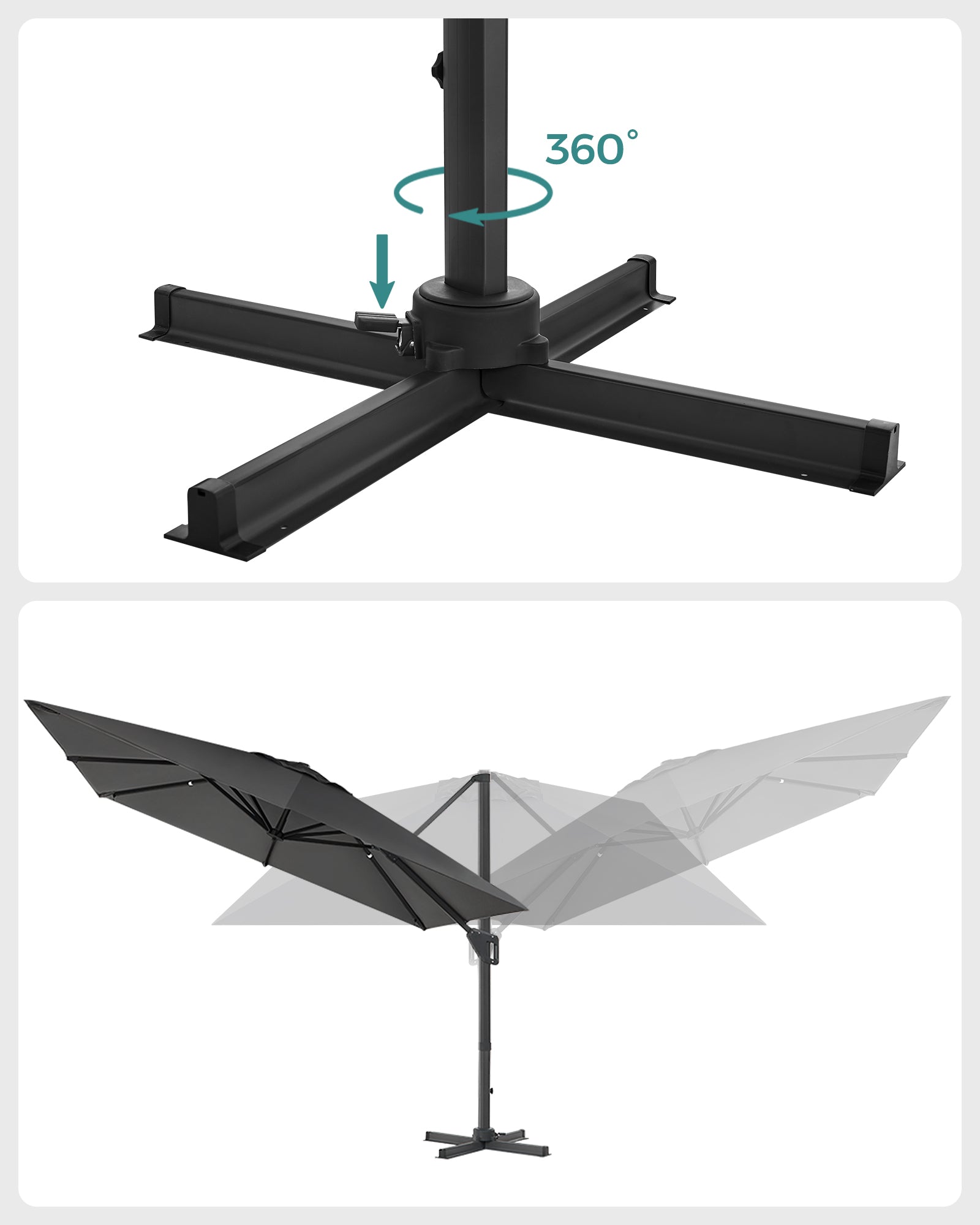 Parasol - 290 × 290 cm - 360 ° Rotatable - mit Standard
