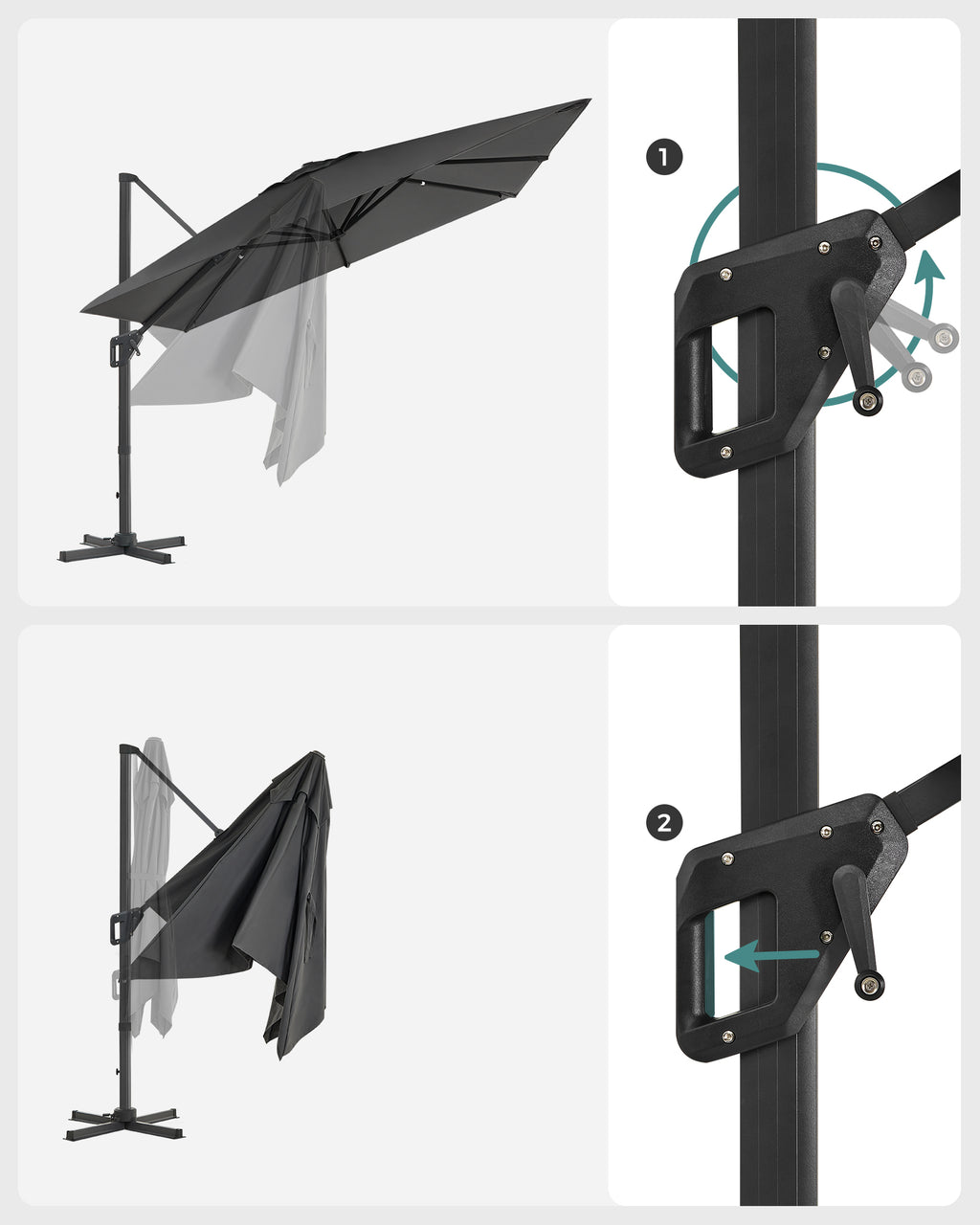 Parasol - 290 × 290 cm - 360 ° Rotatable - mit Standard