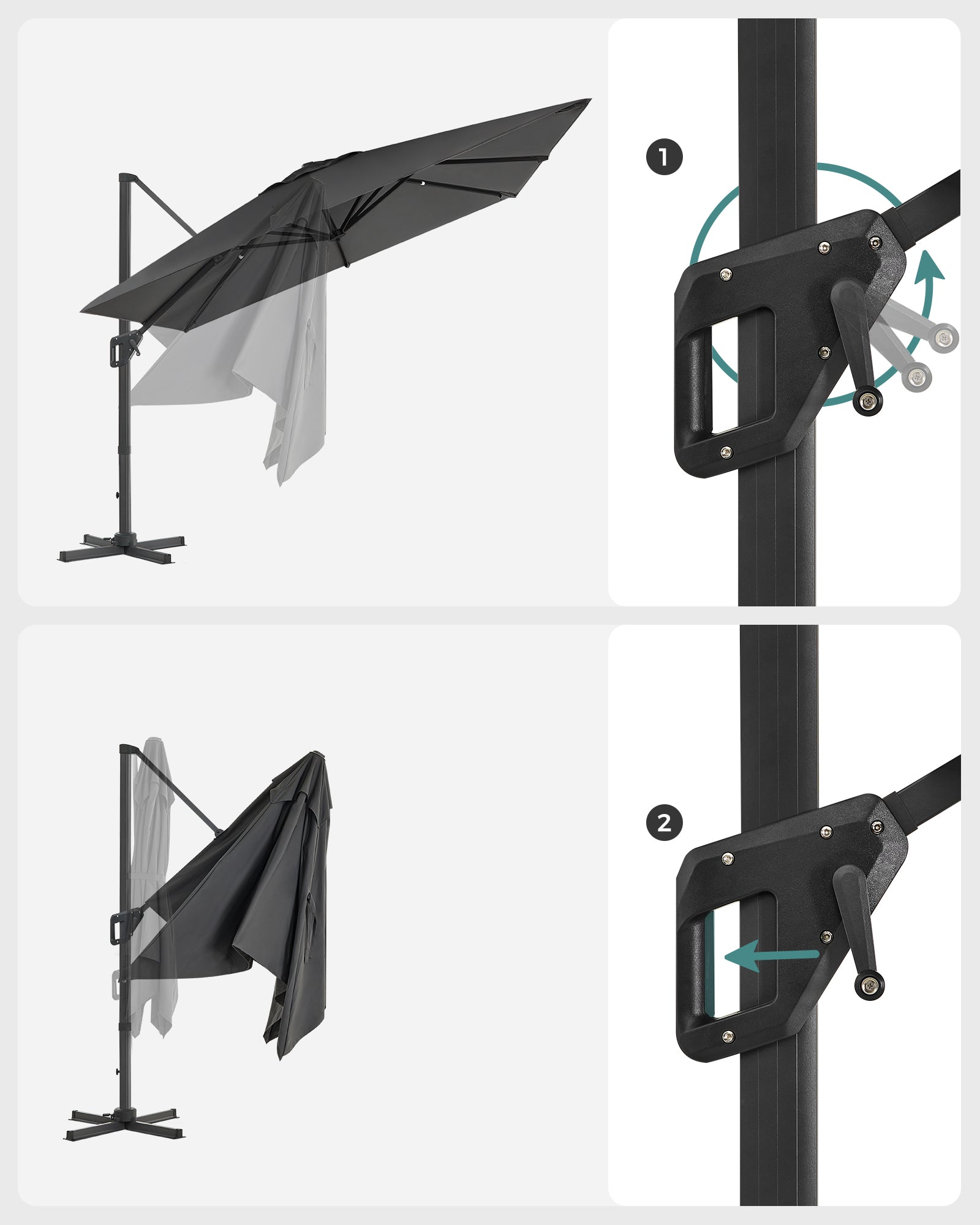 Parasol - 290 × 290 cm - 360 ° Rotatable - mit Standard