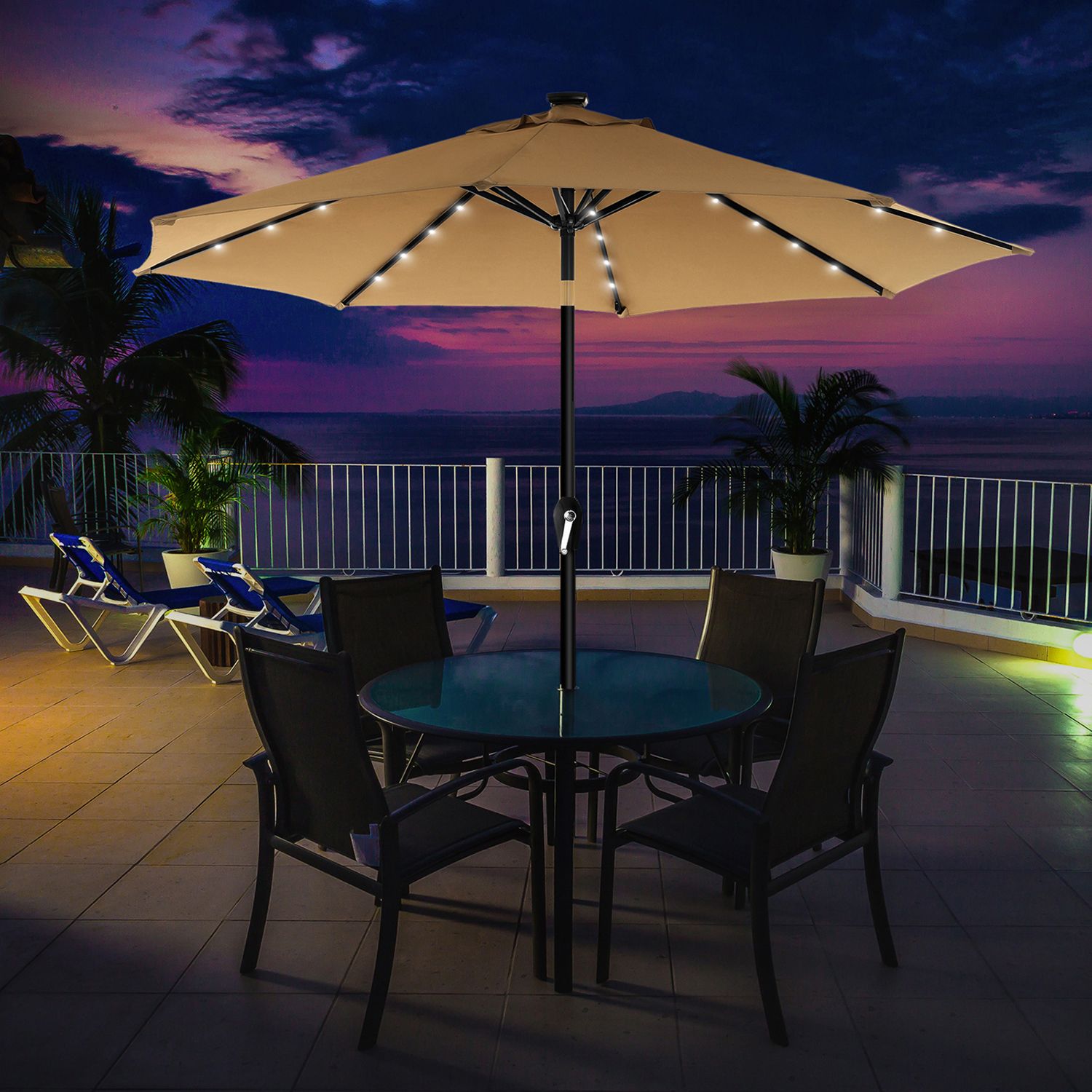 Parasol - mit LED Solar Lighting - Taupe