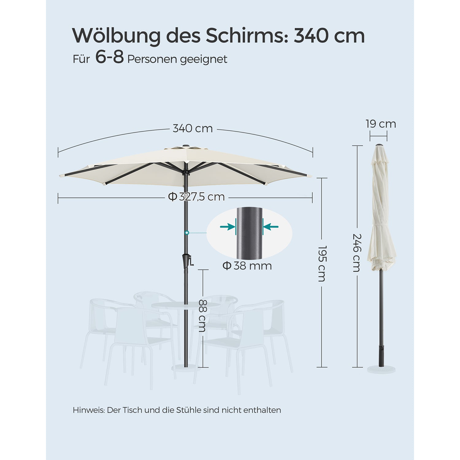 Parasol - 340 cm - Kantelbaar - UPF 50+ - Beige