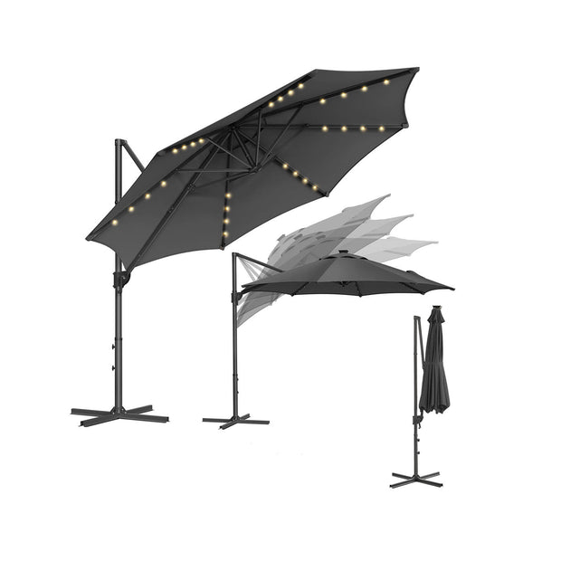 Parasol Ø300 cm-upf 50+-fith 28 LED-Lampen-Grau