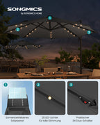 Parasol Ø300 cm-upf 50+-fith 28 LED-Lampen-Grau